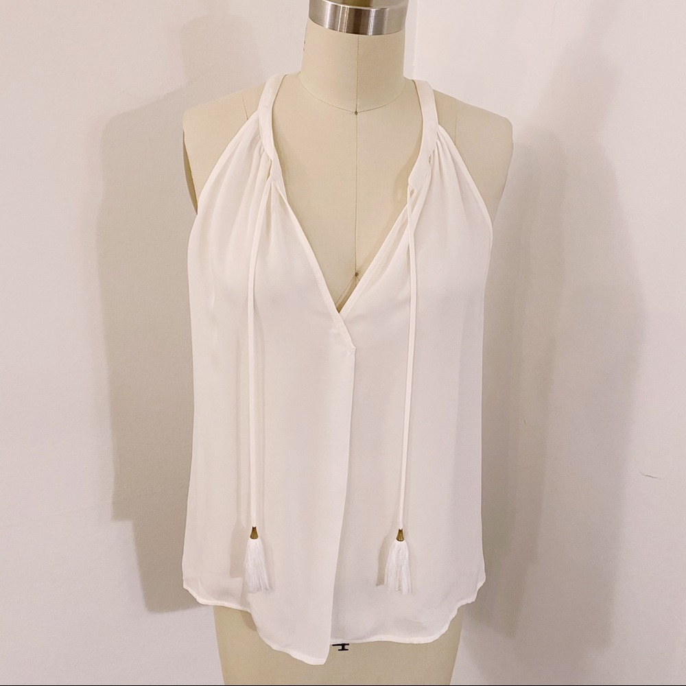 Joie Airlan Silk White Sleeveless Blouse Tassels